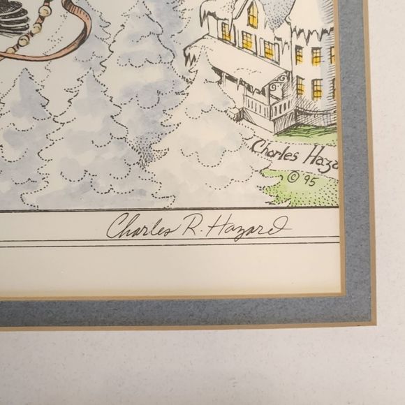 Flying Rabbit Merry Christmas Print Signed by Charles Hazard Matted Silver Frame - Picture 3 of 11